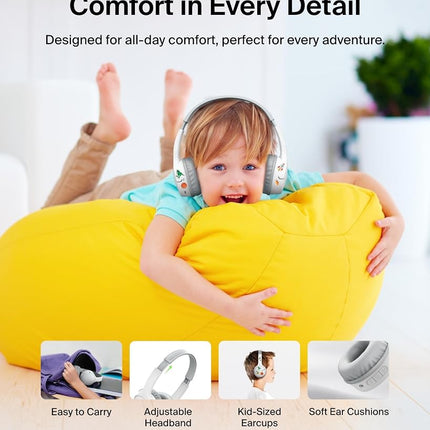 Belkin SoundForm Mini Kids Wireless Headphones w/Built-in Microphone, 30H of Playback Time, Fun Stickers, & Case - Over-Ear Headsets for Online Learning, School, iPhone, iPad, Galaxy, & More - White