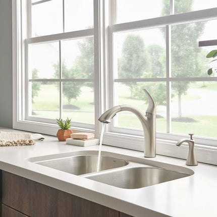 Moen 7545SRS Camerist Robinet de cuisine rétractable à une poignée avec Power Clean et Reflex, acier inoxydable anti-taches, 0,375