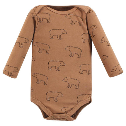 Hudson Baby Lot de 3 bodies en coton à manches longues pour bébé garçon, motif ourson brun, 6-9 mois