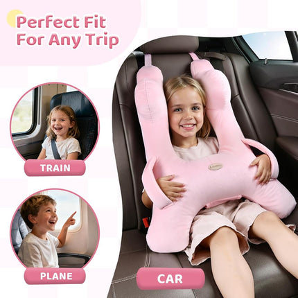 Almohada de viaje para niños FLORICH, almohada de viaje para coche para dormir para niños, almohada lavable en forma de H para adultos y niños para apoyar la cabeza y el cuerpo para viajes por carretera (rosa)
