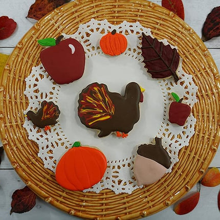 R&M International 1931 Thanksgiving Harvest Cookie Cutters, 2 Turkeys, 2 Pumpkins, 2 Apples, Acorn, Aspen Leaf, 8-Piece Set