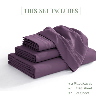 Elegant Comfort Luxurious 1500 Premium Hotel Quality Microfiber 4-Piece Sheet Set, 18-24 Inches Deep - Extra Deep Pocket Sheets - Ultra Soft 4PC Deep Pocket Sheets, Full, Eggplant-Purple