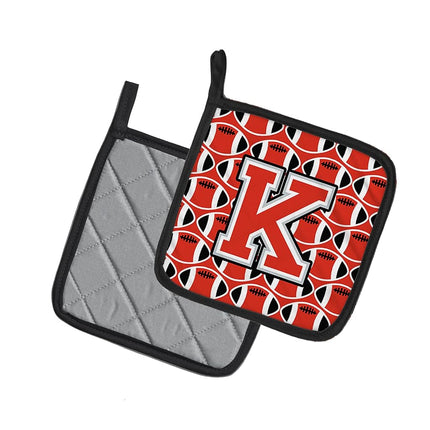 Caroline's Treasures Letter K Football Scarlet and Grey Pair of Pot Holders CJ1067-KPTHD, Fabric, Multicolor