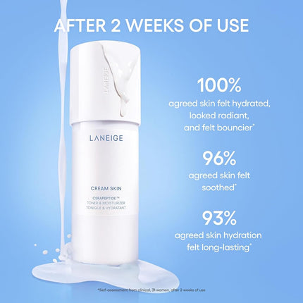 LANEIGE Cream Skin Cerapeptide™ Toner & Moisturizer: Lightweight Refillable Korean Milky Toner with Ceramide & Peptide for Hydration, Firming, & Barrier Support 320ml
