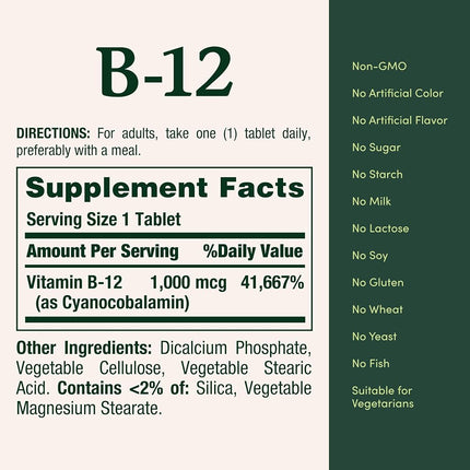 Nature's Bounty Vitamin B-12 1000 mcg, 200 Tablets