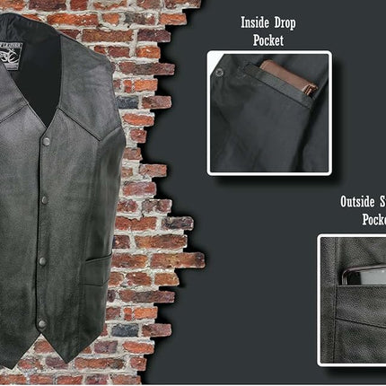 Event Biker Leather Men's Promo Basic Leather Vest (Black, 7X-Large)