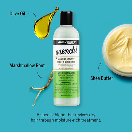 Aunt Jackie's Quench, Moisture Intensive Leave-in Conditioner, Ultra-Hydrating, Deep Moisture Therapy for Parched Hair, 12 Ounce Bottle