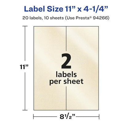 Avery Pearlized Ivory Rectangle Labels, 11" x 4.25", 20 Pearlized Ivory Labels, Laser/Inkjet Printable Labels