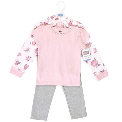 Hudson Baby Ensemble unisexe en coton pour bébé, comprenant un sweat à capuche, un body ou un t-shirt et un pantalon, motif floral rose pour tout-petit, 3T