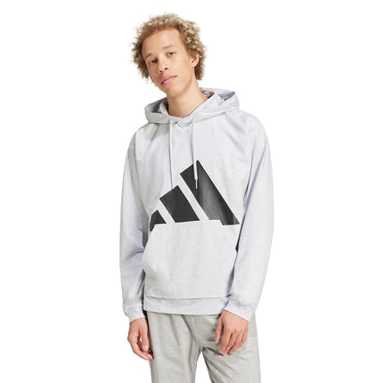 adidas Essentials Big Logo Single Jersey Sportswear Men's Hooded Sweatshirt, Light Grey Heather/Black, L