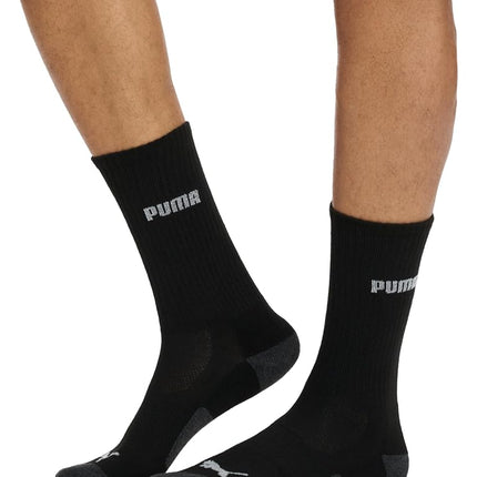PUMA Men's 6 Pack Crew Socks, Black/Grey Logo, L UK