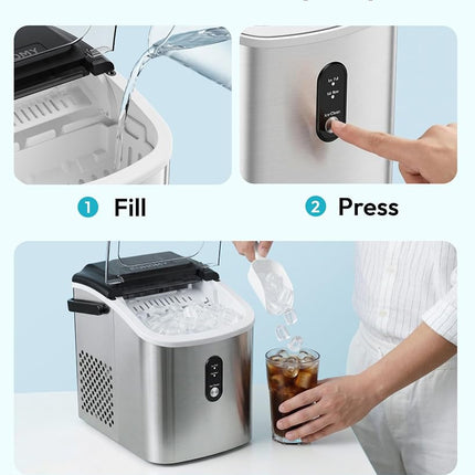 EUHOMY Countertop Ice Maker Machine with Handle, 26.3lbs Per Day, 9 Cubes in 6 Mins, Auto-Cleaning Portable Ice Maker with Basket and Scoop, for Home/Kitchen/Camping/RV (Silver)