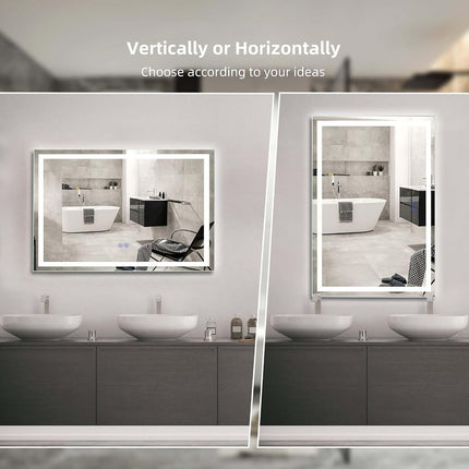 LED Bathroom Mirror, 24x32Inch Front and Backlit, 3 Colors Dimmable, CRI>90 Double Lights, Enhanced Anti-Fog, Wall Mount Lighted Mirror, Horizontally/Vertically Mounted
