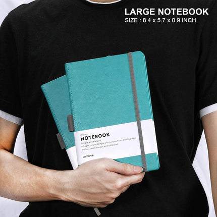 Thick Classic Notebook with Pen Loop - Lemome A5 Wide Ruled Hardcover Writing Notebook with Pocket + Page Dividers Gifts, Banded, Large, 180 Pages, 8.4 x 5.7 in