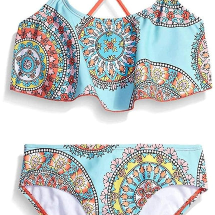Kanu Surf Girls' Alania Flounce Bikini Beach Sport 2 Piece Swimsuit, Jasmine Multi, 12