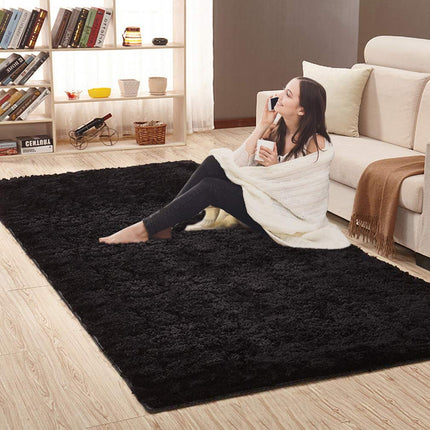 Merelax Soft Modern Indoor Shaggy Area Rug for Bedroom Livingroom Dorm Kids Room Home Decorative, Non-Slip Plush Fluffy Furry Fur Rugs Comfy Nursery Accent Floor Carpet 3x5 Feet, Black