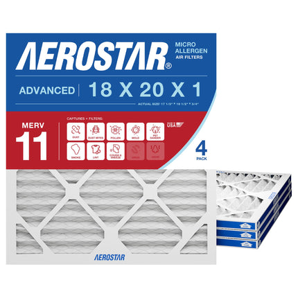 Aerostar Pleated Air Filter, MERV 11, 18x20x1 (Pac