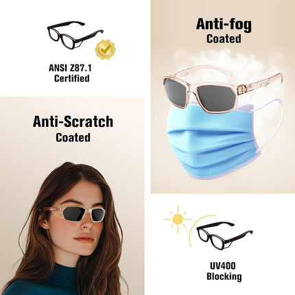 ProtectX Stylish Anti-Fog & Scratch-Resistant Safety Glasses With Readers, UV Protection Goggles, Anti-Impact Lightweight Glasses for Men＆Women Cold Brew Tinted Smoke - 2 Pack