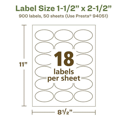 Avery EcoFriendly Matte White Recycled Oval Labels, 1.5" x 2.5", Matte White Labels, Permanent Adhesive, Laser/Inkjet Printable, 900 Total