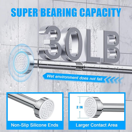 TEECK Shower Curtain Rod, 32-92 inch Adjustable Spring Tension Curtain Rod, Never Rust Anti-Slip Shower Curtain Rod for Bathroom, No Drilling, Never Collapse, Easy to Use, Silver