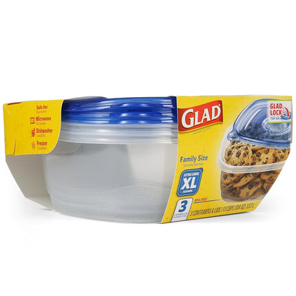 GladWare Family Size Food Storage Containers, XL | Large Square Food Storage, Containers Hold up to 104 Ounces of Food, Large Set 3 Count Food Containers | Plastic Food Container
