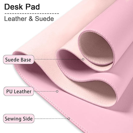 47.2" x 23.6" Large Desk Pad - Non-Slip PU Leather, Waterproof Writing Mat for Keyboard & Mouse, Fairy Tale Pink