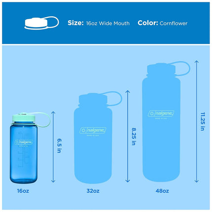 Nalgene Water Bottle - Lightweight Sustain Tritan BPA-Free Shatterproof Bottle for Backpacking, Hiking, Gym, 16 OZ, Wide Mouth, Cornflower Blue