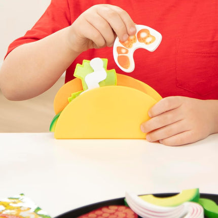 Melissa & Doug Fill & Fold Taco & Tortilla Set, 43 Pieces � Sliceable Wooden Mexican Play Food, Skillet, and More - FSC CertifiedTaco Play Food Set, Pretend Kitchen Toy for Kids Ages 3+