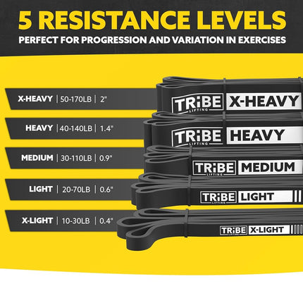 Bandes de Résistance Longues pour l'Entraînement Hommes et Femmes - Ensemble de 5 Bandes de Traction, Bandes d'Assistance pour Tractions - Bandes de Résistance d'Entraînement pour Hommes - Bandes d'Étirement pour Exercices Ensemble de Bandes de Résistance