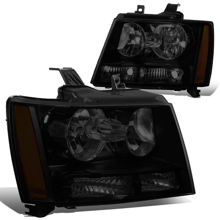 DNA MOTORING HL-OH-CSA07-BK-SM-AM Par de faros compatibles con Chevy Tahoe Suburban 1500 del 07 al 14 / Avalanche Suburban 2500 del 07 al 13, Negro/Ahumar/Ámbar