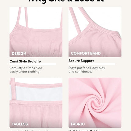 Fruit of the Loom Girls' Spaghetti Strap Sports Bra, Miami Pink/Sunset Coral/Rose Shadow/White, 38