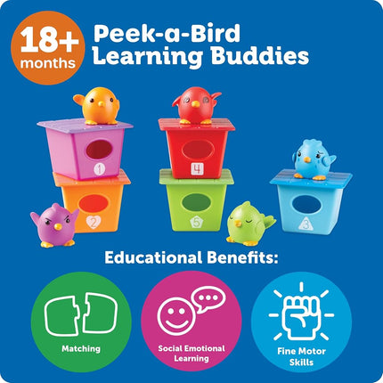 Learning Resources Peek-a-Bird Learning Buddies, Ages 18 Months+, Toddler Toy Set for Counting, Colour, Matching, Fine Motor and Social Skills, 15 Pieces