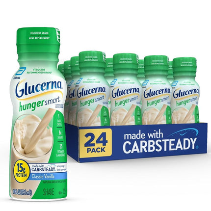 Boisson fouettée Glucerna Hunger Smart, pour aider à gérer la glycémie, saveur vanille maison, 295 ml, paquet de 24
