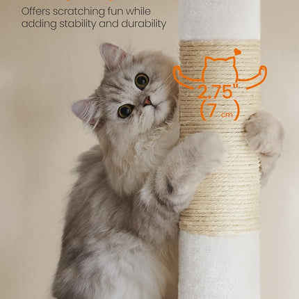 Feandrea Cat Tree, 40.6-Inch Cat Tower, Plush Condo for Extra Large Cats up to 44 lb, Large Perch, 2 Caves, Scratching Post, Cream White UPCT614T01
