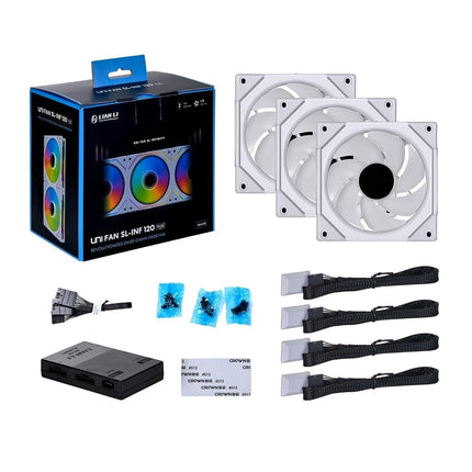 LIAN LI UNI FAN SL-INFINITY 120mm ARGB PC Cooling Fan Triple Pack with Controller - White
