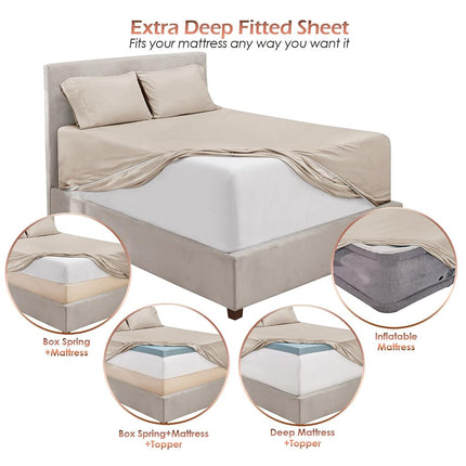Hearth & Harbor Extra Deep Pocket Queen Sheets Sets - Fits Mattress 18-24 Inches Deep - Extra Deep Pocket Sheets - 6 Piece Queen Size Sheets - Linen