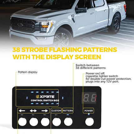 Xprite 42LED Rooftop Strobe Light, High Bright Hazard Warning Caution Light Bar w/Control Panel & American Flag Design, for Construction Vehicles Snow Plow Trucks (Amber White)