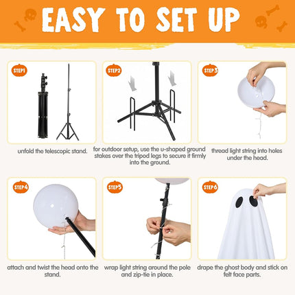 JOYIN 2 Pack 50'' Halloween Decorations Outdoor Light Up Ghost, Standing Ghost Halloween Decor with Warm String Light for Yard Porch Lawn Garden Party Supplies