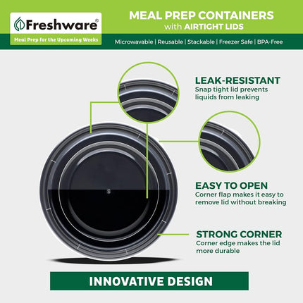 Freshware Meal Prep Containers [30 Pack] Bowls with Lids, Food Storage Bento Box | BPA Free | Stackable | Lunch Boxes, Microwave/Dishwasher/Freezer Safe, Portion Control, 21 day fix (28 oz)
