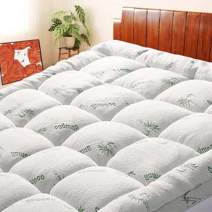 California King Size Bamboo Mattress Protector - Cooling Extra Thick Breathable Soft Quilted Mattress Protector with 5D Snow Feather Filling (20-21" Deep Pocket)