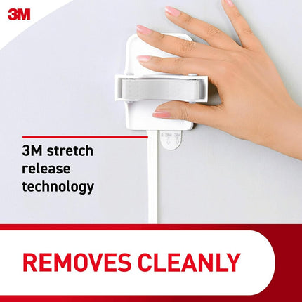 Command Mop & Broom Holder Wall Mount, White with Grey Band, 2 Grippers 4 Strips, Grey/White, 17007-HW2ES
