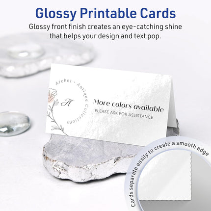 Avery Printable Rectangle Tent Cards with Sure Feed Technology, 2" x 3.5", Glossy White Cardstock, Print-to-the-Edge, Laser/Inkjet, 200 Total, Great for Table Talkers, Promotional Signs, and More