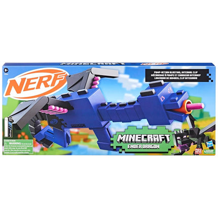 NERF Minecraft Ender Dragon Blaster, Clip interne de 4 fléchettes, 12 fléchettes en mousse Elite, Design inspiré du mob Minecraft du jeu