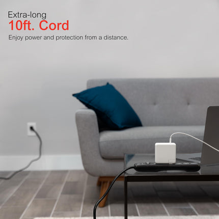 Aode GE Protector de Sobretensión de 6 Tomas, Paquete de 2, Cable de Extensión de 3 m, Regleta, 600 Julios, Cubiertas de Seguridad Giratorias, Negro, 54646