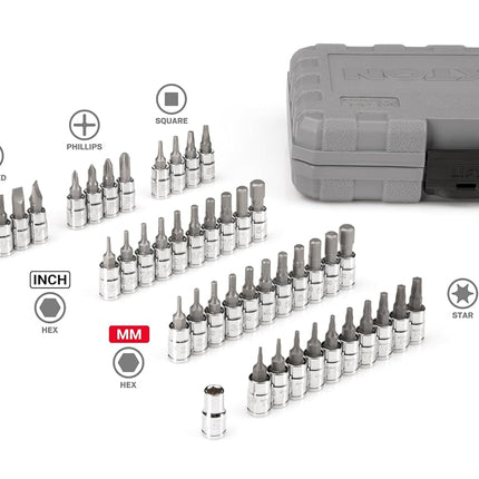TEKTON 1/4 Inch Drive Hex, Torx, Phillips, Slotted, Square Bit Socket Set (44-Piece) | SHB90302