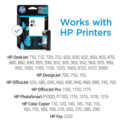 HP 51645AE 45 Large Original Ink Cartridge, Black, Single Pack