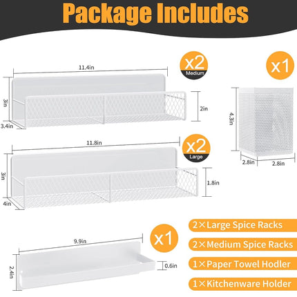 DTUQYX Magnetic Spice Rack for Refrigerator, 6 Pack Metal Magnetic Shelf White, Moveable Spice Organizer, Strong Magnetic Storage Fridge Organizer with Paper Towel Holder, Utensils Holder