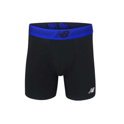 New Balance Men's 6" Boxer Brief Trunk Underpants Fly Front with Pouch Underwear 3-Pack, Black/Steel/Pigment, Medium
