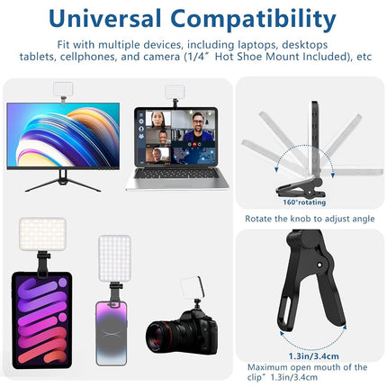 ALTSON 60 LED Portable Selfie Light Video Conference Lighting with Clip and Camera Tripod Adapter, Rechargeable 2200mAh CRI 97+, 3 Lighting Modes for Mobile Phones iPhone Camera Laptop Photo Make-up