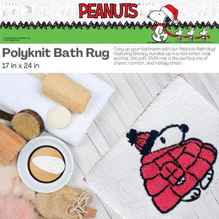 Coleccionables Peanuts Snoopy Puffer Coat Alfombra de Baño Antideslizante de Felpa de Punto de Poliéster para Festividades y Navidad, 17x24, (Producto con Licencia Oficial) de Franco
